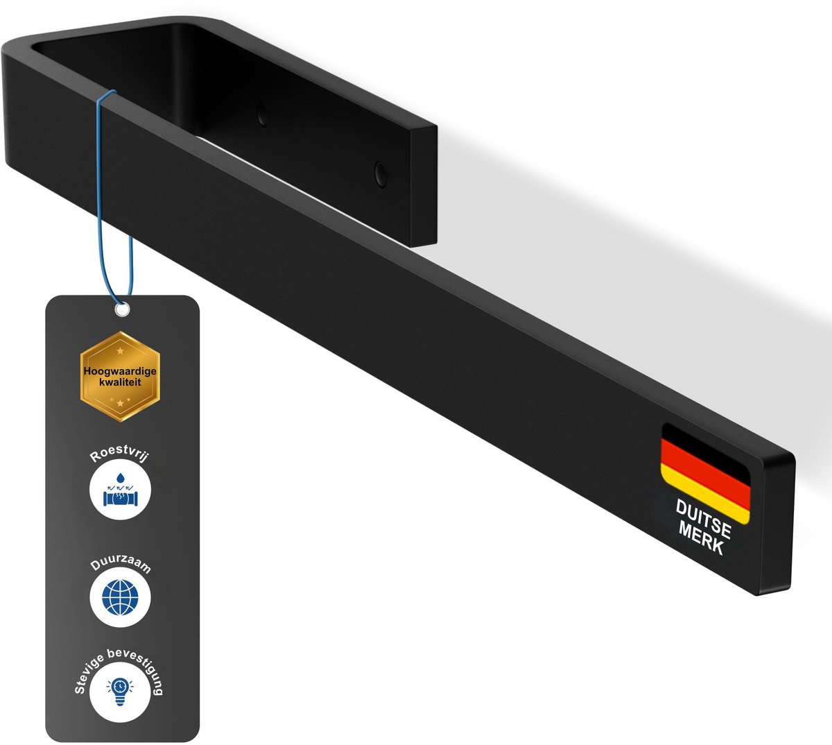 SnelShoppen - Handdoekhouder Zwart 32 cm - Aluminium Handdoekstang voor Badkamer & Toilet - Ruimtebesparend Handdoekrek met Kastmontage en Schroeven -