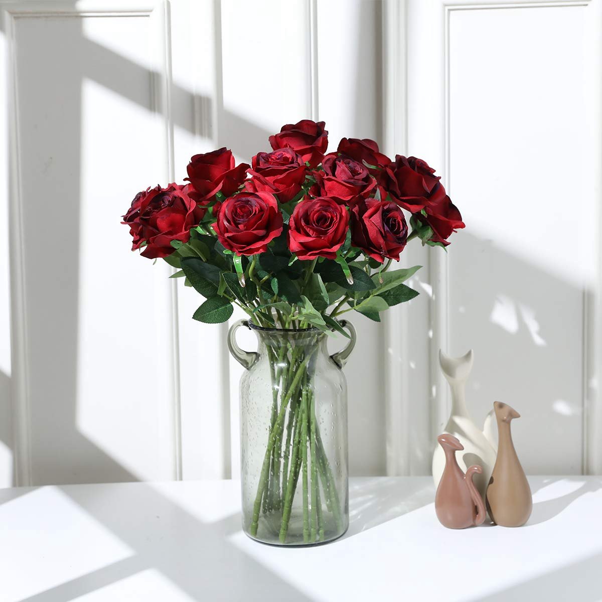 SnelShoppen - 12 Stuks Kunstrozen 50 cm Lange Steel Neprozen Zijde Bordeaux Realistische Bloemen voor Bruiloft, Thuis, Tuinfeest, Hotel, Kantoor Decor