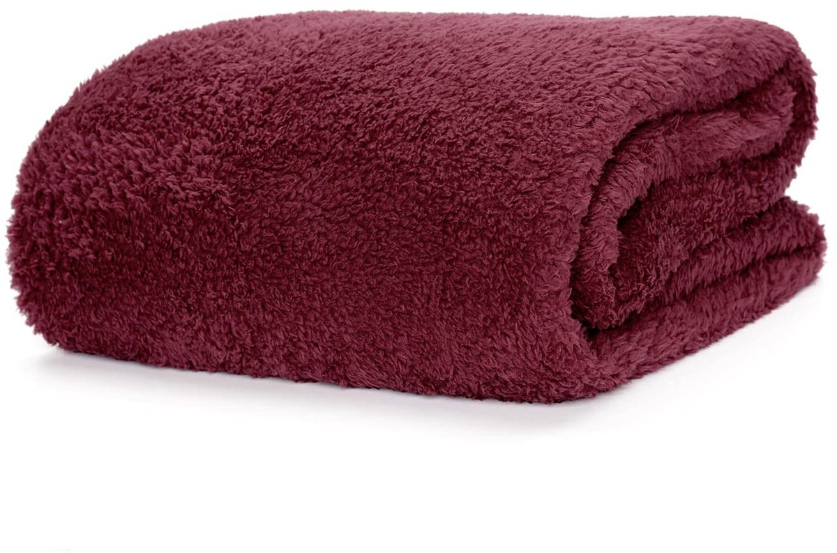 SnelShoppen - Luxe Sherpa Fleecedeken 127 x 178cm - Warm Knuffeldeken Moerbei Rood - Geschikt voor Bank, TV, Feest en Camping