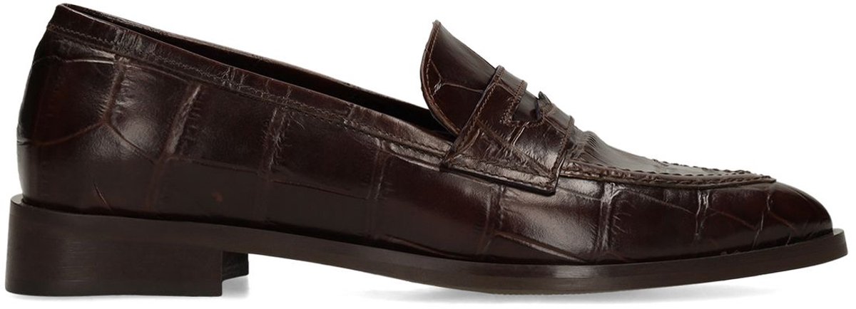 Manfield - Dames - Bruine leren croco loafers - Maat 40