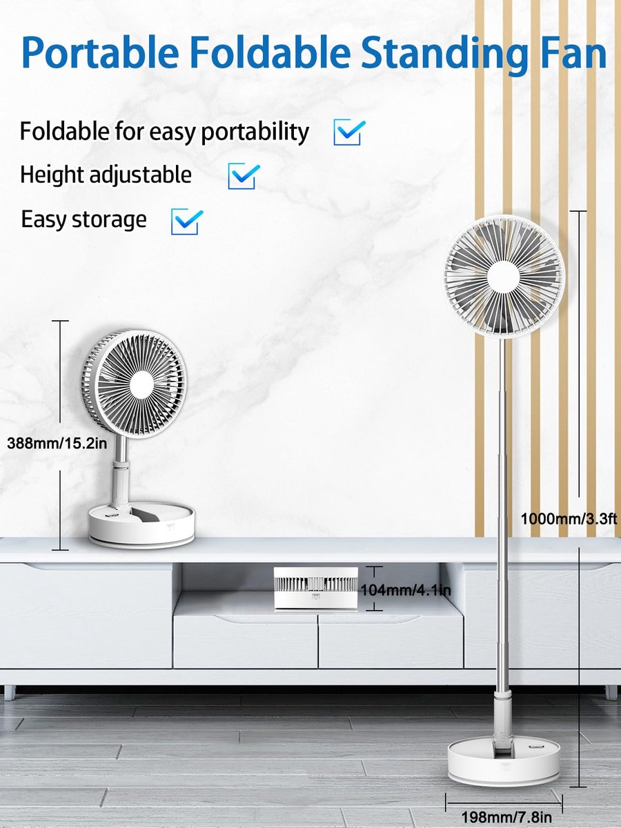 SnelShoppen - Opvouwbare Oscillerende Ventilator met Afstandsbediening, 7200 mAh Oplaadbare Batterij, 4 Snelheden, Timer en Hoogteverstelling - Ideaal