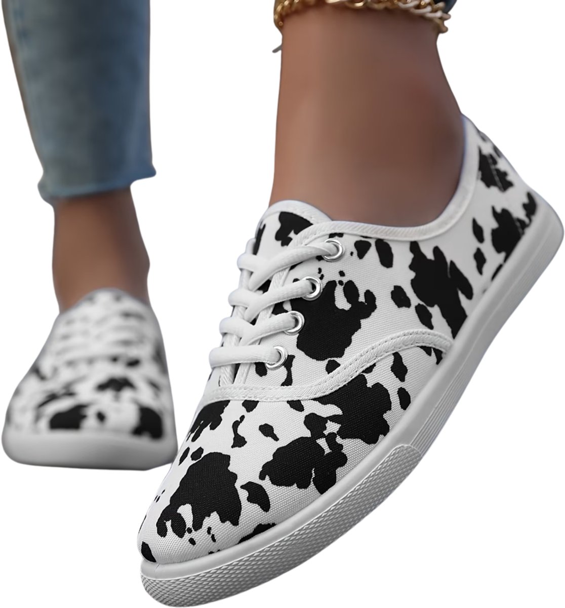 Currero Schoenen Dames Sneakers Comfortabel Slippers Casual Volwassenen Koeienprint 41.5 Witte Koe Patroon