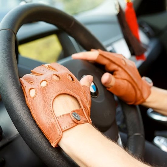 Fietshandschoenen - Korte handschoenen - Halve handschoenen - Handschoenen - Schapenvacht - Maat M, Unisex - Geschikt voor avondfeesten, hiphop, optredens, cosplay, autorijden, fietsen, buitenactiviteiten en andere gelegenheden - Bruin — afbeelding 5
