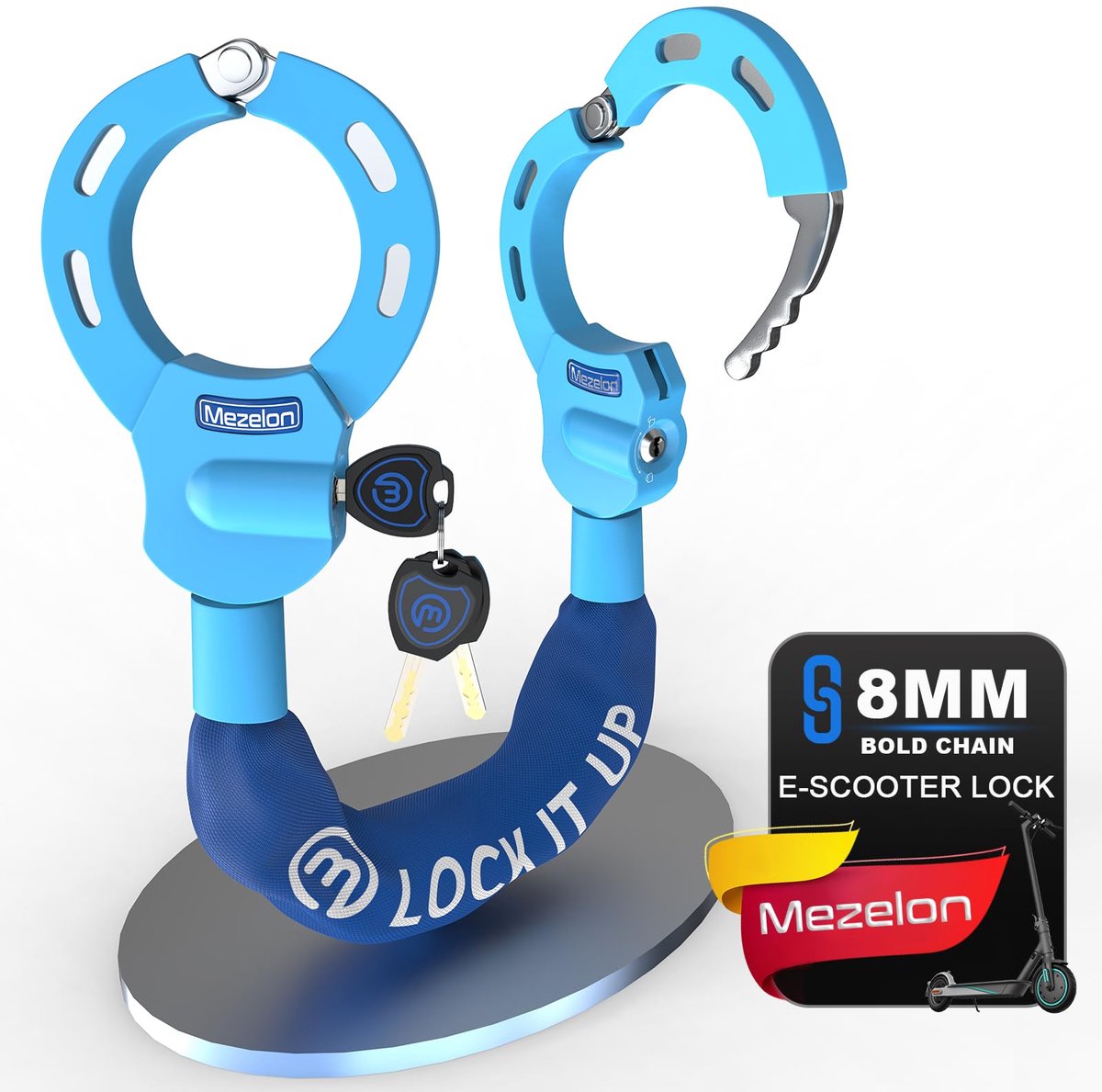 SnelShoppen - Mezelon E Scooter Slot 8mm | Hoogbeveiligd Fietsslot | Handboeislot voor E-Scooters, Fietsen, E-Bikes en Motorraden | Sterk en Duurzaam