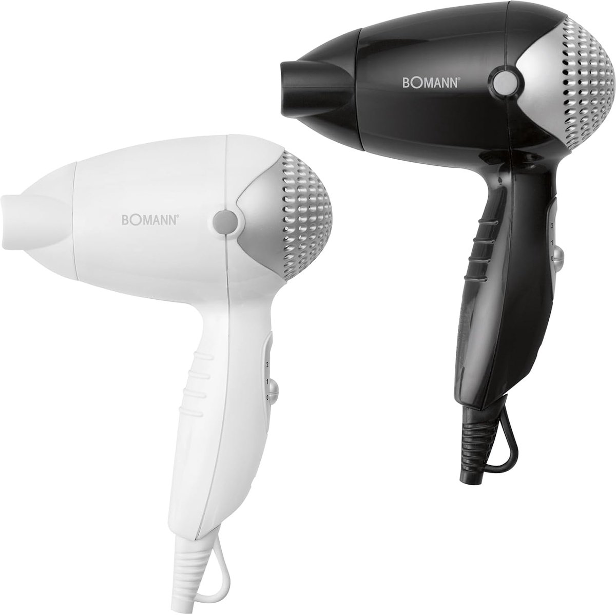 SnelShoppen - Bomann HT 8002 CB Föhn met 2 Temperatuur- en Vermogensniveaus, 360° Draaibaar Vormmondstuk, Wit/Zwart, 1200 W voor Thuisgebruik