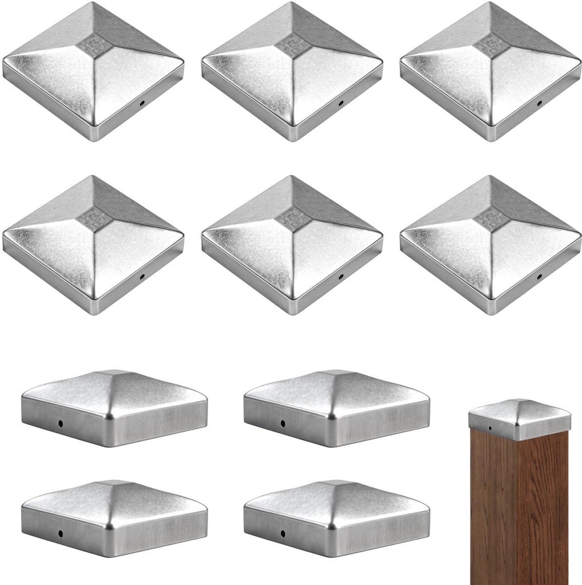 SnelShoppen - 10 Stuks Paaldoppen 9x9 cm van Metaal, Hekpaaldoppen met Schroeven voor Houten Palen, Duurzame Afdekkappen voor Tuin en Buiten