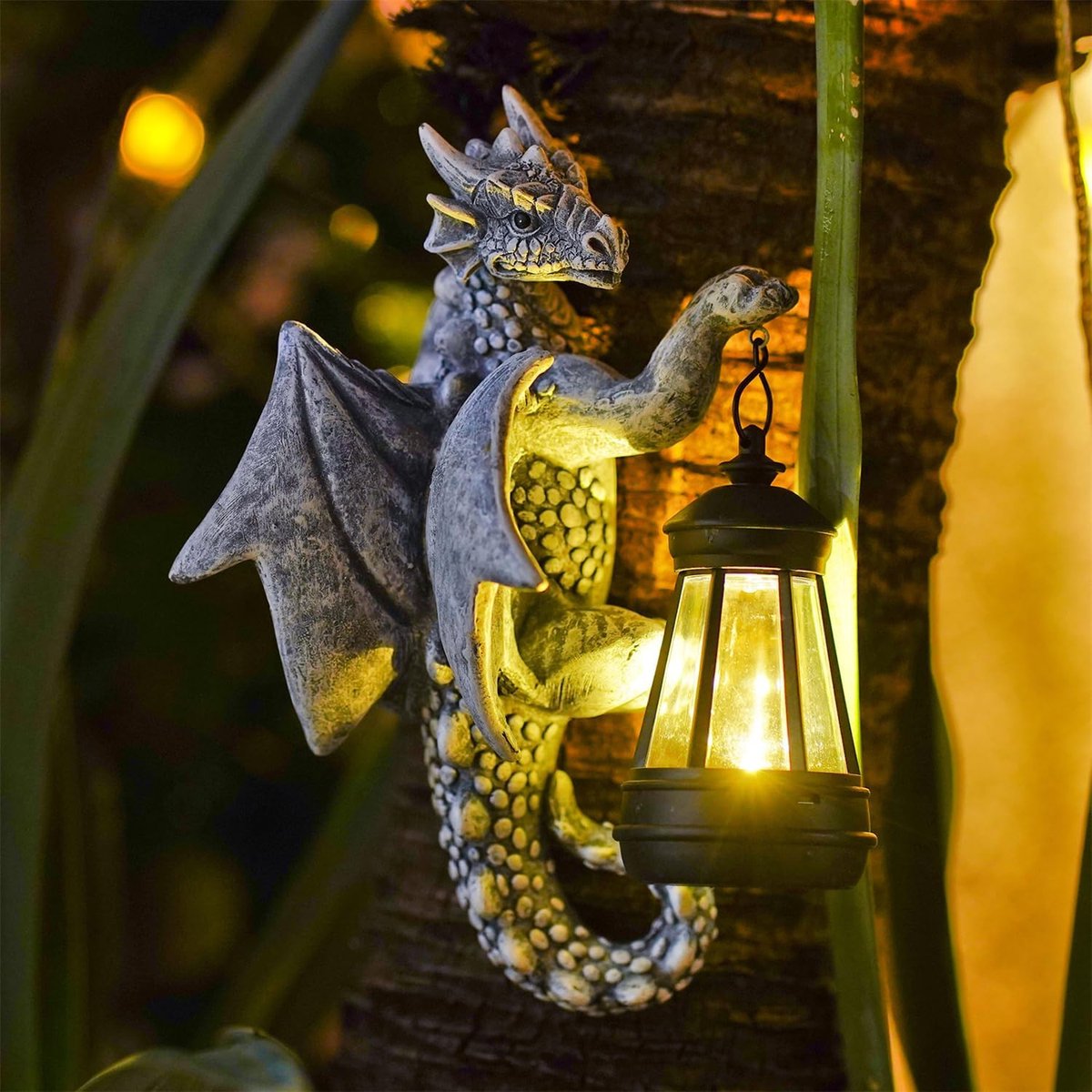 SnelShoppen - Grappige Drakenfiguren met Solarlampen, Tuindecoratie met LED-Lichtketting voor Buiten, Unieke Tuinfiguren, Weerbestendige Fantasy Decor