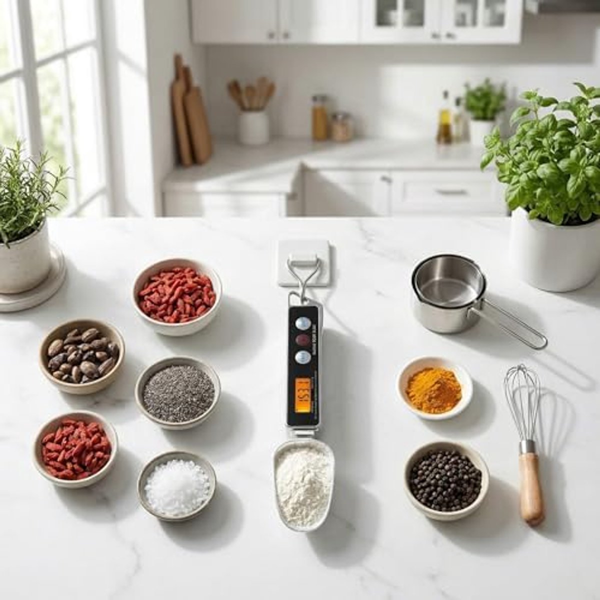 SnelShoppen - Digitale lepelweegschaal met tarra-functie, afneembare maatlepel, 0,05 G tot 500 g, elektronische weegschaal voor keuken, zwart