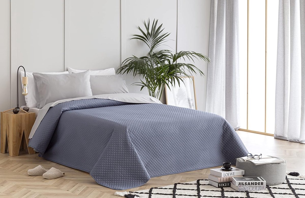 SnelShoppen - Multifunctionele Microfibre Dekbedovertrek met Ruitpatroon, Zacht en Lichtgewicht, 105-200 x 260 cm, Grijs Blauw voor Alle Seizoenen