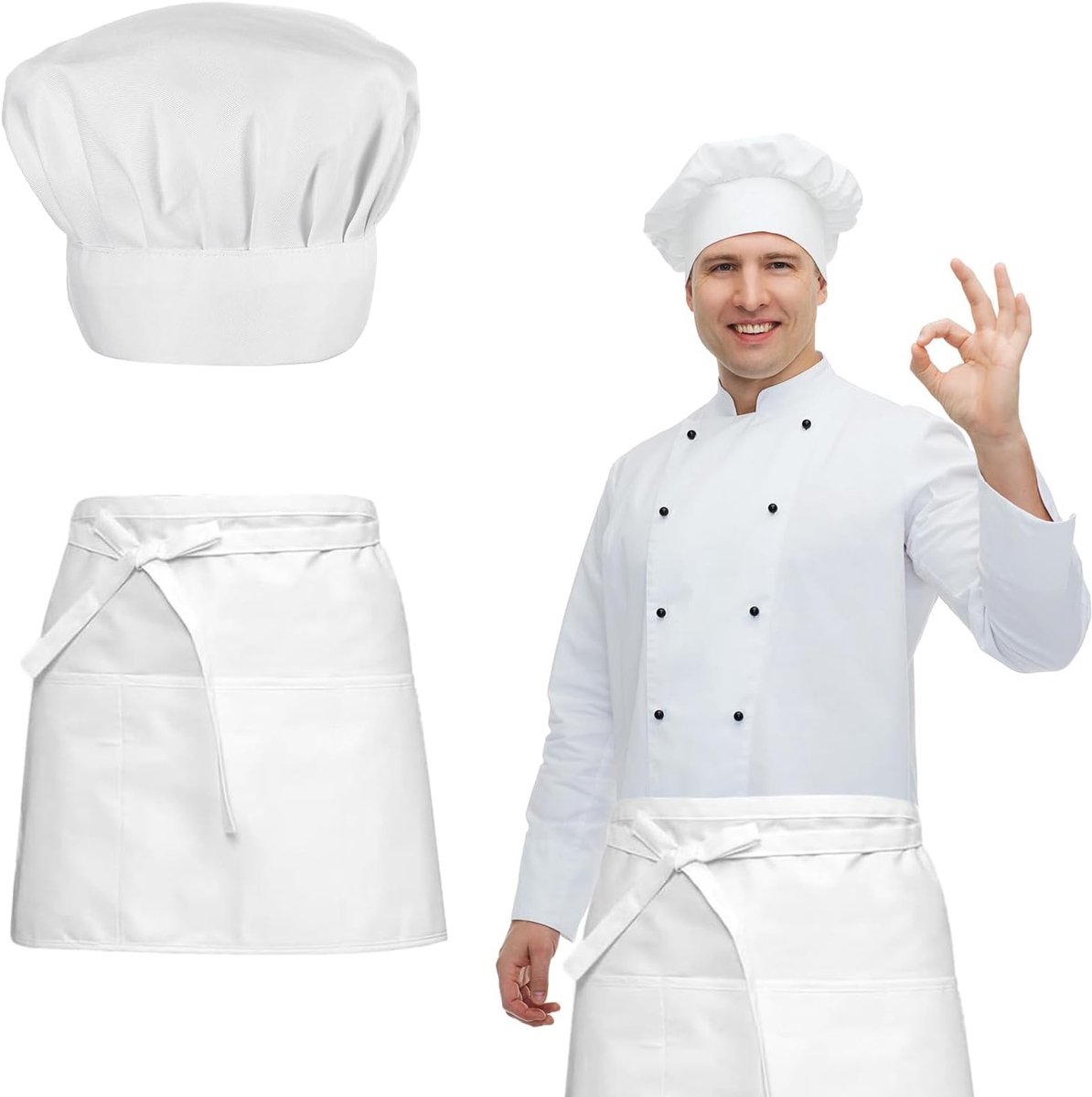 Verstelbare Koksbaret en Schort Set, Ademend Koks Schort voor Thuis, Restaurants en Bakkerijen, Perfect voor Koks en Bakliefhebbers