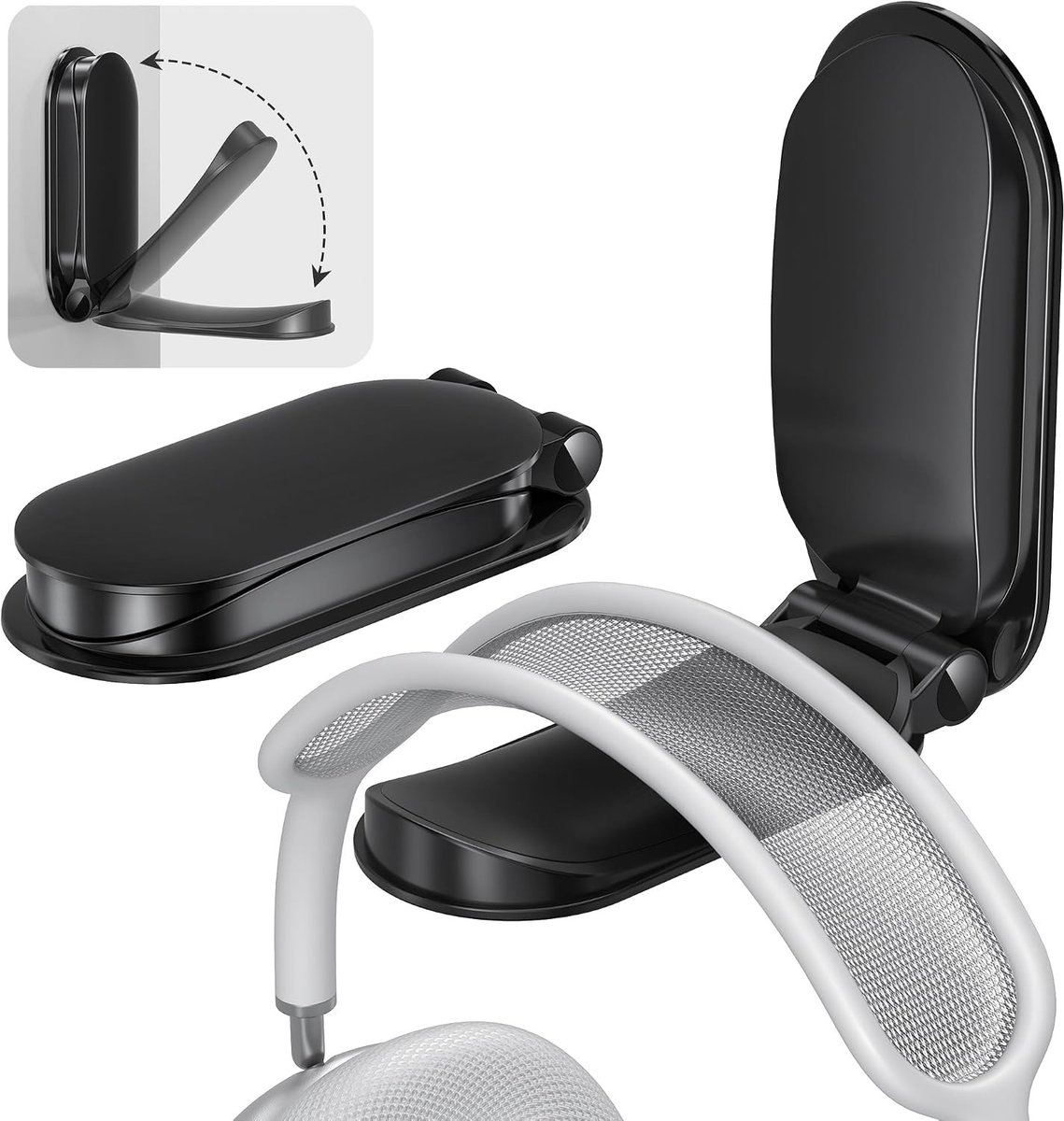 Hoofdtelefoonhouder 2-delig zelfklevend haakje voor onder bureau en muur | Vouwbare headsethouder voor muur en monitor, ideaal voor gaming, AirPods Max en Sennheiser accessoires