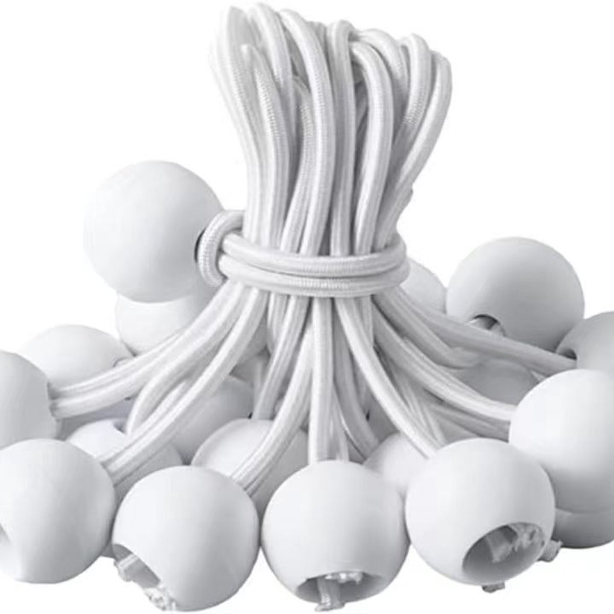 Elastisch weerstandskoord, 30 strengen van elk 20 cm, waterdicht elastisch koord met balletjes, elastisch rubberen weerstandskoord, geschikt voor waterdichte stoffen, ook geschikt voor tenten, spandoeken, netten en gordijnverlengingen,Wit