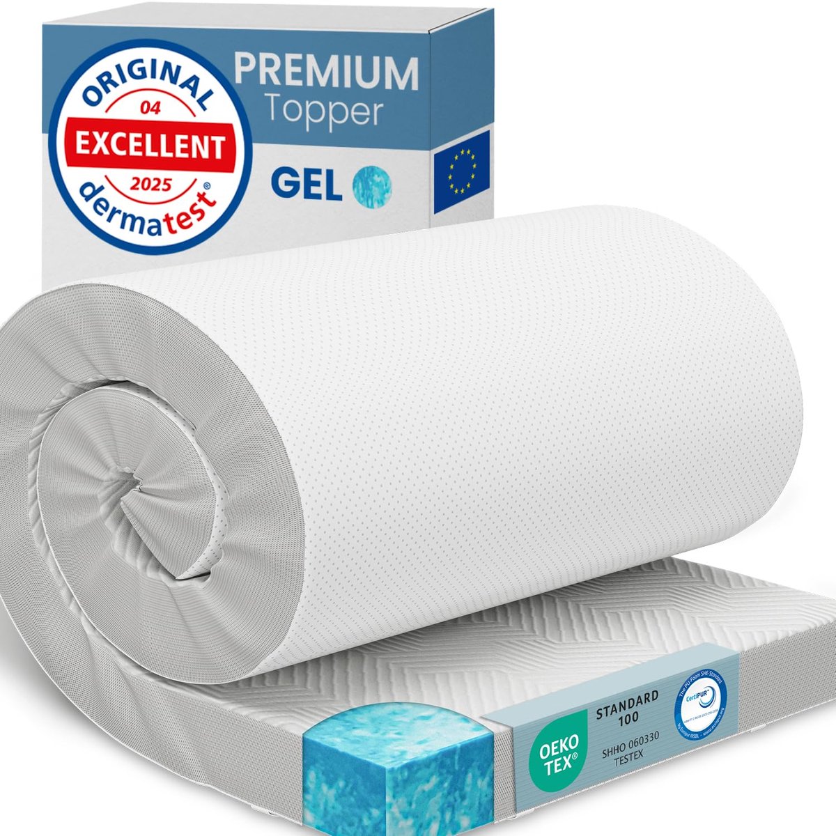 SnelShoppen - Gel Topper 160x200cm, 8 cm Dikke Matras Topper van Gel-Traagschuim, Ademend 3D-Net Hoes, Comfortabele Matrasbeschermer voor Bed en Boxsp