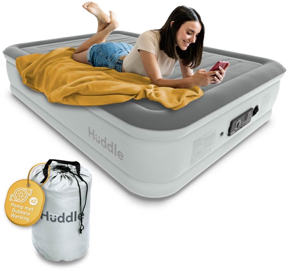 SnelShoppen - Luxe King Luchtbed met SlumberGuard™ Pomp | Opblaasbare Matras met Ingebouwde Pomp | Comfortabel Luchtbed voor Camping, Festivals, Tuin