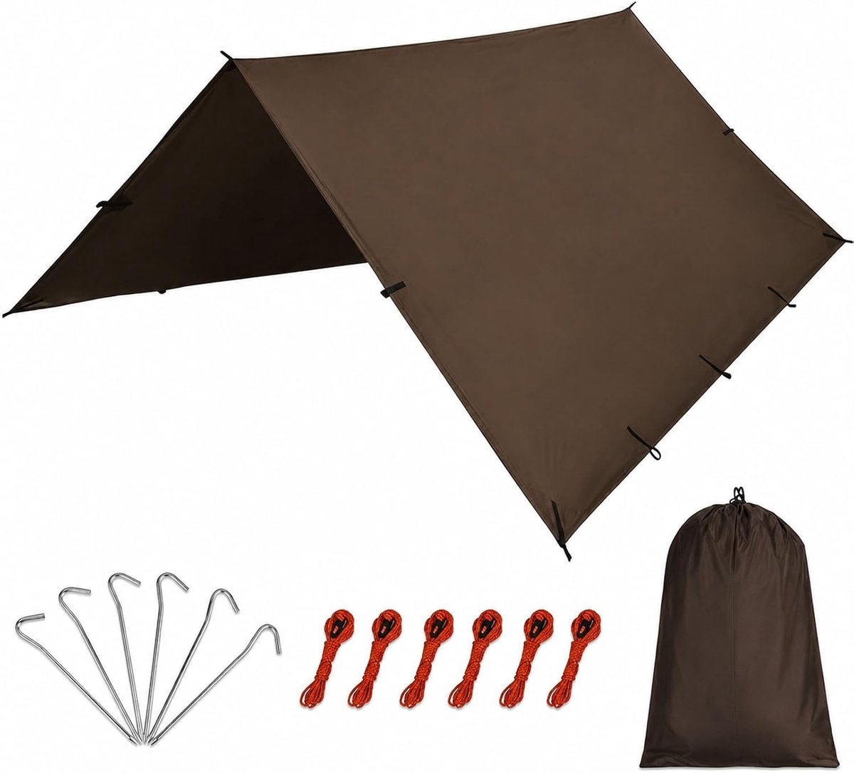 SnelShoppen - Waterproof Tarp 300x300 cm, Ultralight Camping Tarpaulin met Pegs en Ropes, Bescherming tegen Zon en Regen, Ideaal voor Hammock, Picknic