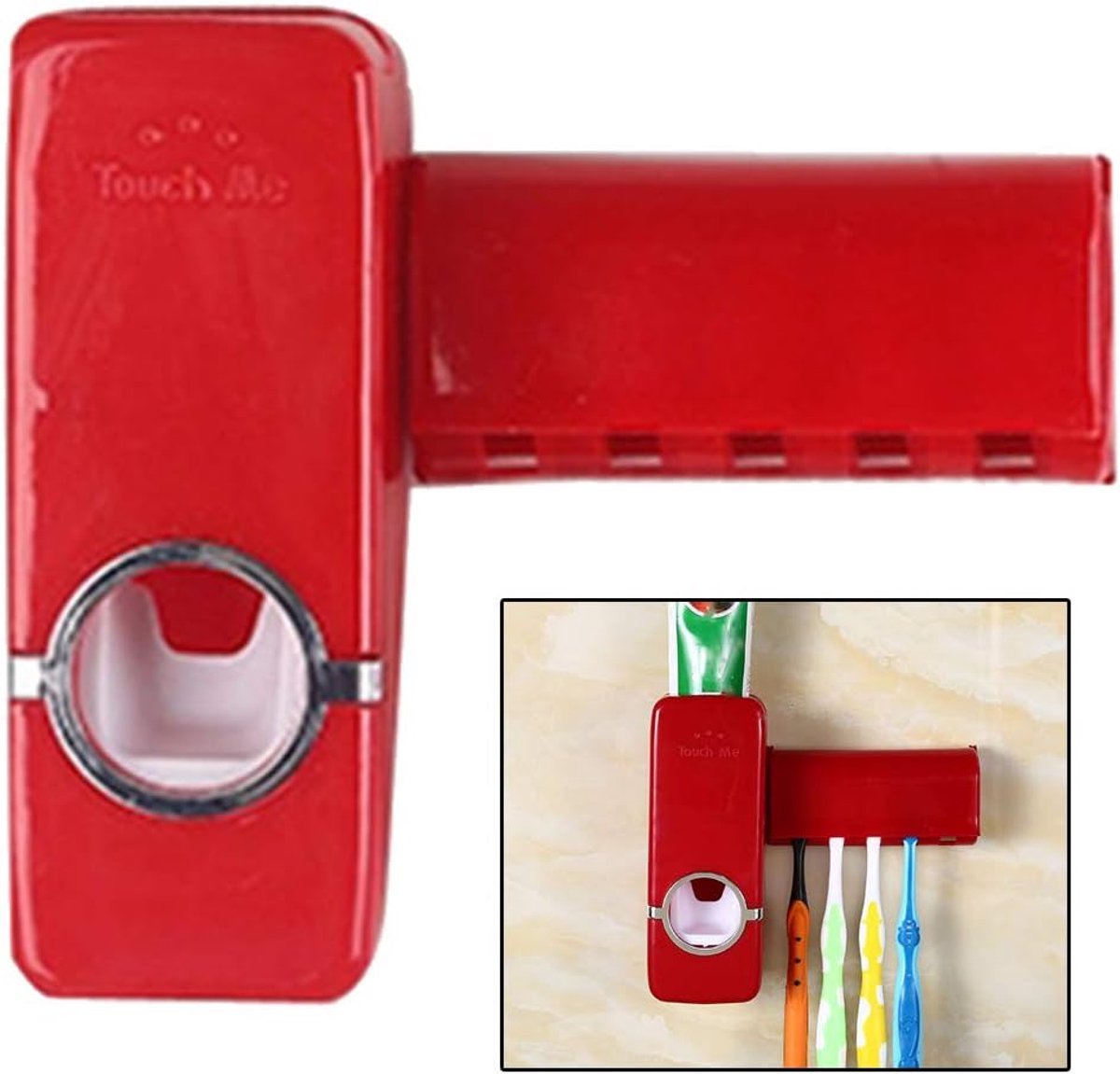 Oneay Handsfree tandpastadispenser met automatische drukknop en houder, inclusief tandenborstelhouder en drukknop, geschikt voor badkamers en toiletten thuis.