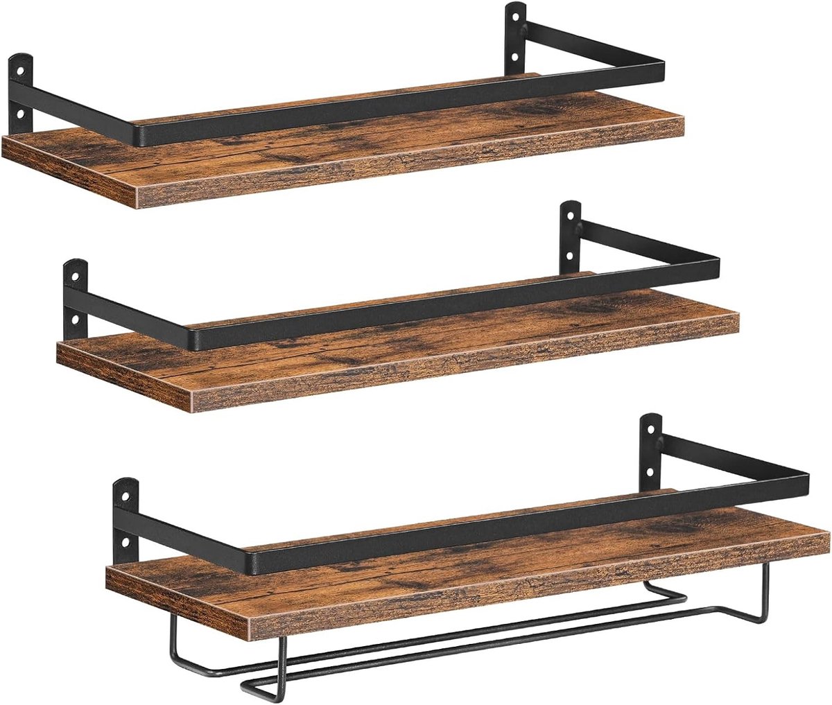 Wijnrek voor aan de muur, 3-delige set, zwevende wandplanken voor wijnflessen en glazen, stijlvolle opslagoplossing voor wijnliefhebbers