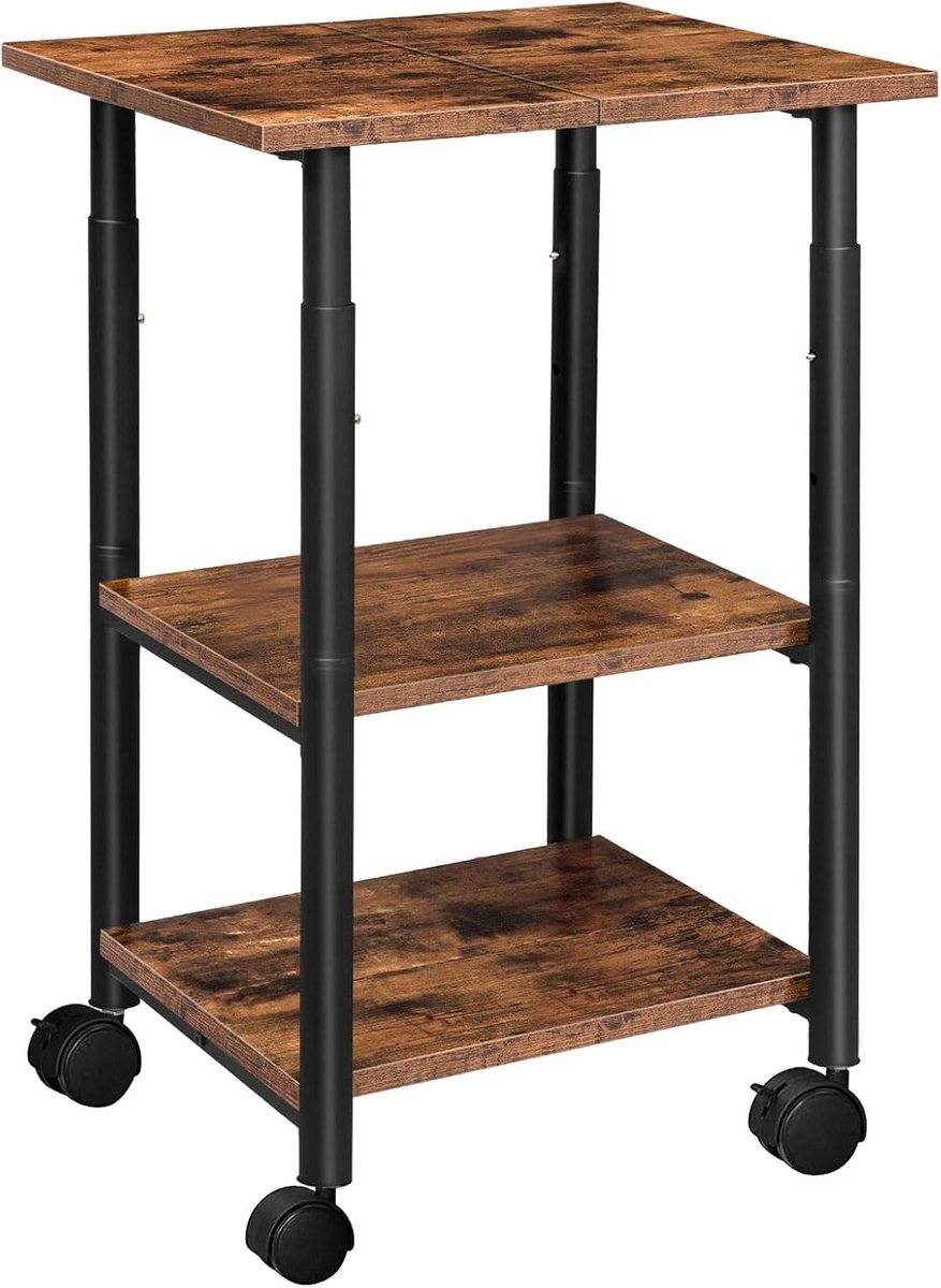 Printer Trolley met 3 Niveaus, Verstelbare Hoogte, Gemakkelijk te Monteren, Ideaal voor Thuis, Kantoor en School, 48.5 x 40 x 67 cm