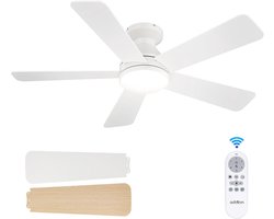 Plafondventilator 3 blad Ø105cm wit - stille ventilator – top kwaliteit - energie zuinig -met remote - ventilator voor laag plafond - 6 snelheden – beste alternatief voor airco - zomer en winter stand – witte ventilator