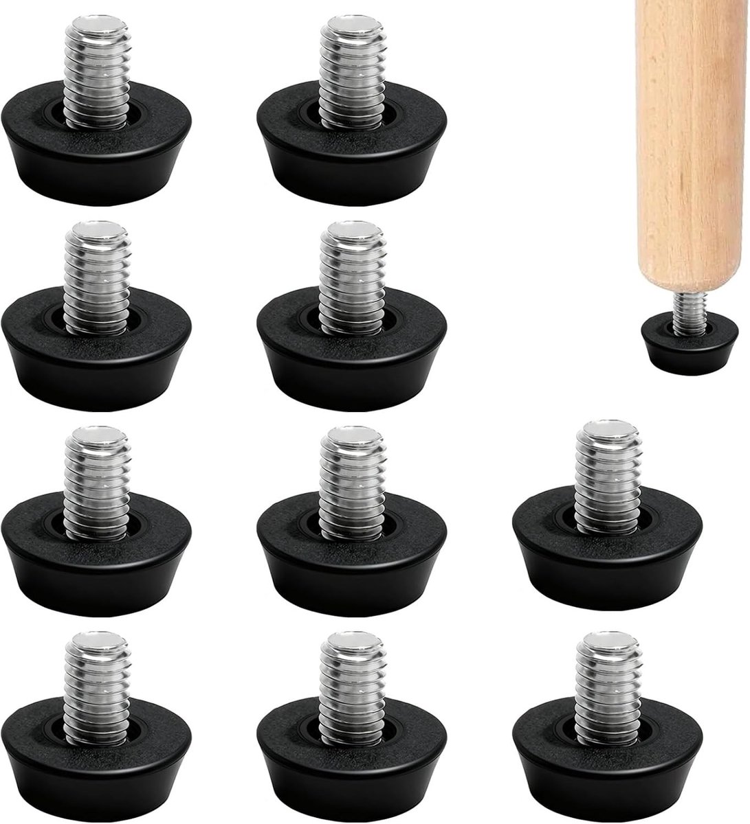 Set van 10 Verstelbare Meubelpoten M8 x 10mm, Zwarte Compensatievoeten voor Tafel en Fitness Apparatuur, Ideaal voor Meubilair en Mechanische Toepassingen