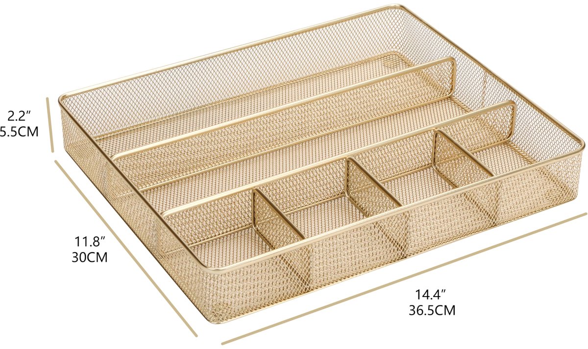 SnelShoppen - Gouden Desk Drawer Organizer Tray voor Kantoororganisatie - Metaal Gaas - Opbergtray met Verdelers voor Pennen, Bureauaccessoires, Badka