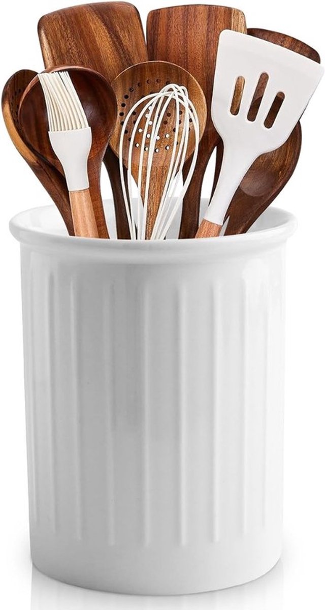 Keramische Keukenhulpmiddelenhouder: 13,5 x 10 cm Porseleinen Organizer voor Keuken, Glanzende Glazuurafwerking, Ideaal voor het Ordenen van Bestek en Keukengerei