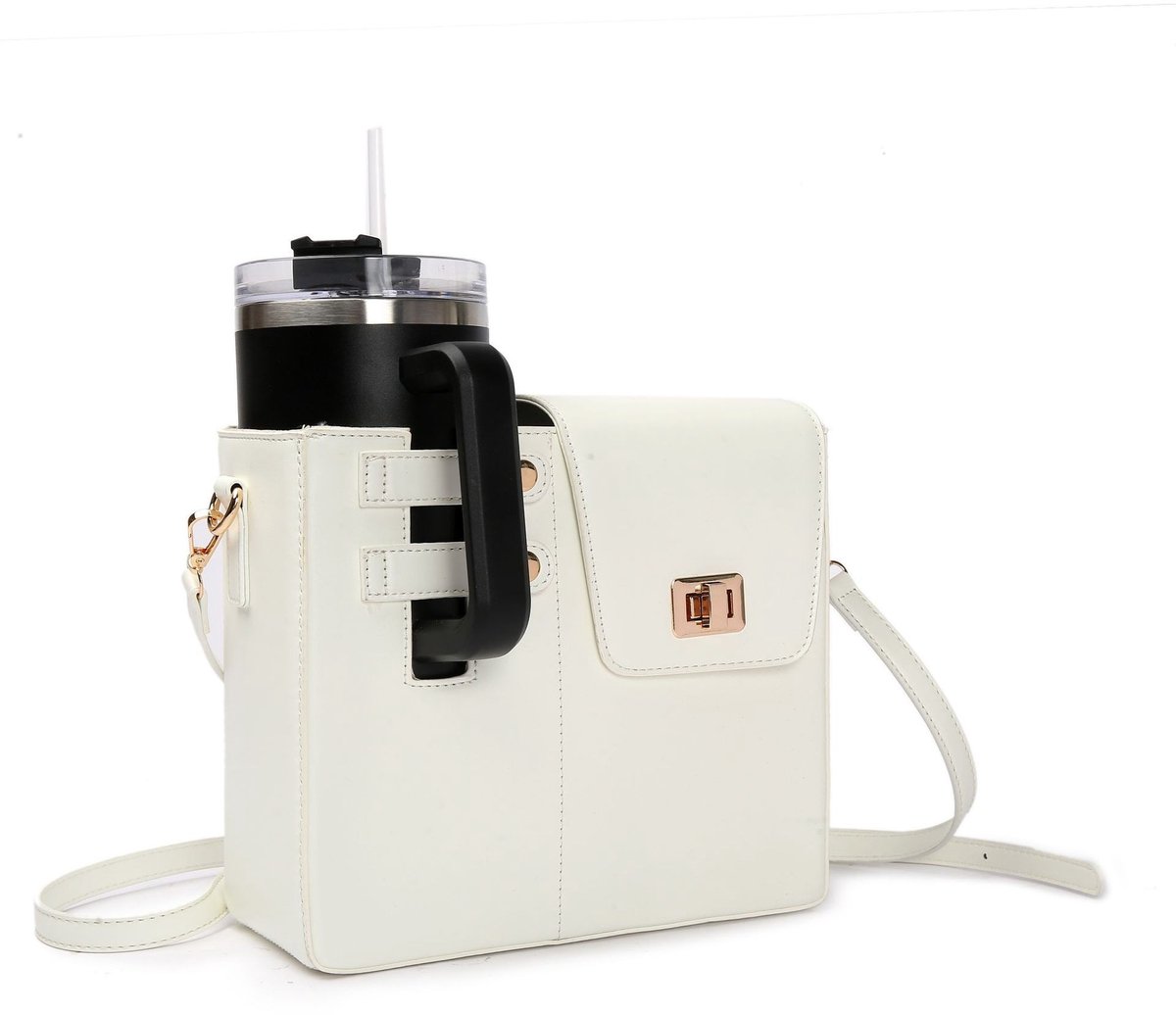 Schoudertas Dames met Flessenhouder - crossbody tas dames - Crossbody Tas voor Wandelen en Reizen – Lichtgewicht Bureau- en Outdoor Tas – Wit 22 × 10 × 20 cm – Zonder Drinkfles