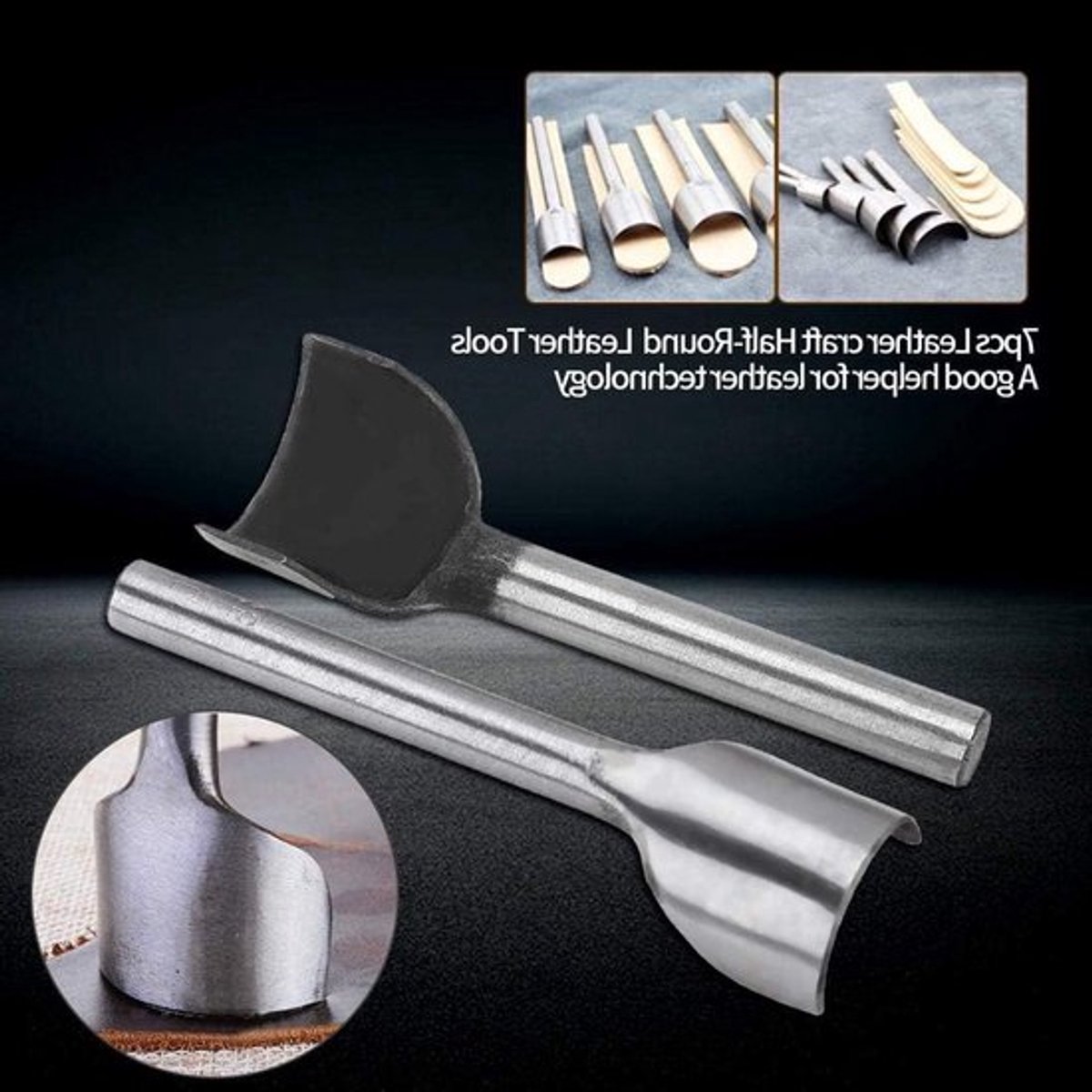 Set van 7 DIY Leerbewerking Gereedschappen, Stalen Half-Ronde Pons en Riem Eindsnijder voor Thuis Leernaaien en Creatieve Projecten (10-40mm)