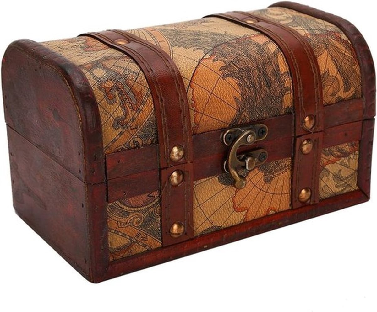 Vintage Houten Schatkist in Europese Stijl voor Sieraden, Juwelen en Ring Opslag