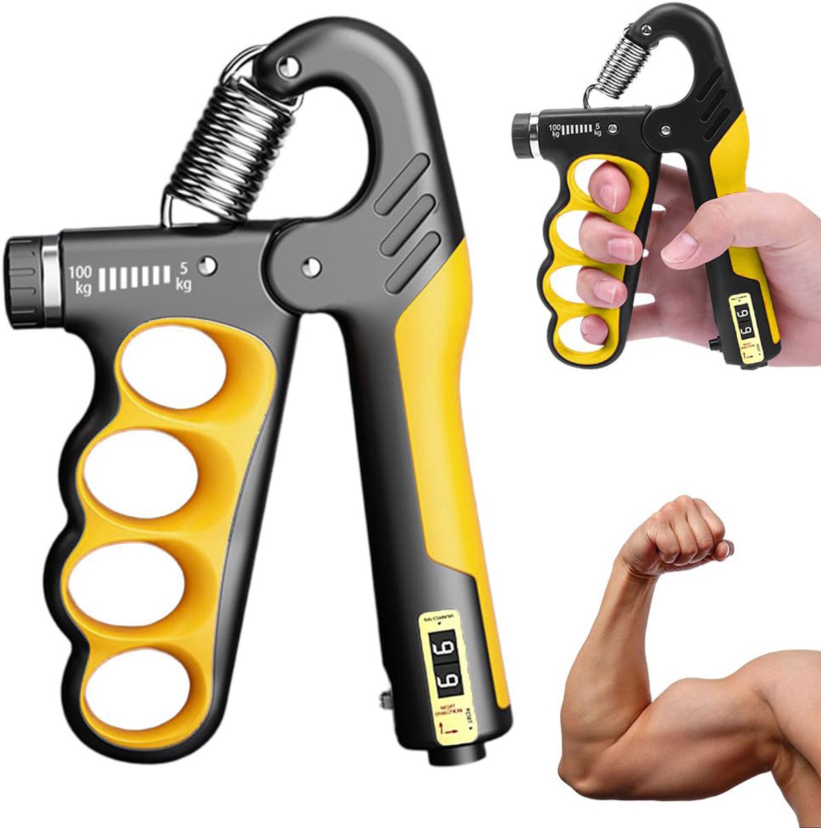 Greepversterker Verstelbaar Met Automatische Teller - Verstelbaar 11-220 lbs (5-100 kg) - Handtrainer Voor Onderarm, Pols En Vingerkracht - Fitness, Thuis, Sportschool, Muzikanten - Oranje
