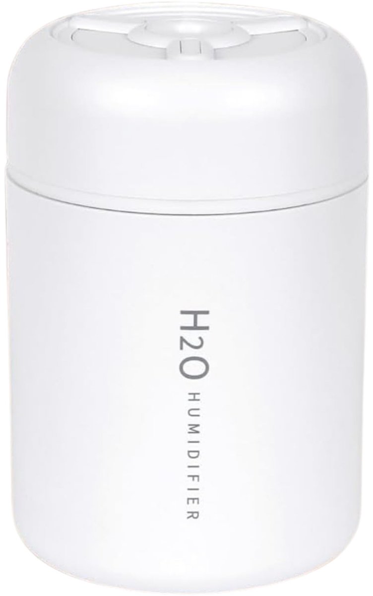 SnelShoppen - Mini-luchtbevochtiger 300 ml Ultrasoon Stil voor Baby's en Kinderen, Aromatherapie, USB Type C, 21 Kleuren LED, Reisbevochtiger Wit