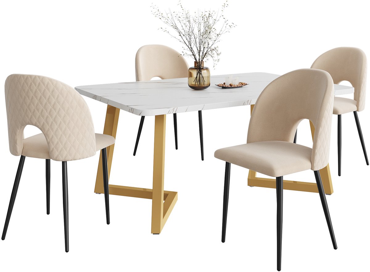 COVREO Eettafelset 117x68 cm beige, MDF tafel met 4 stoelen