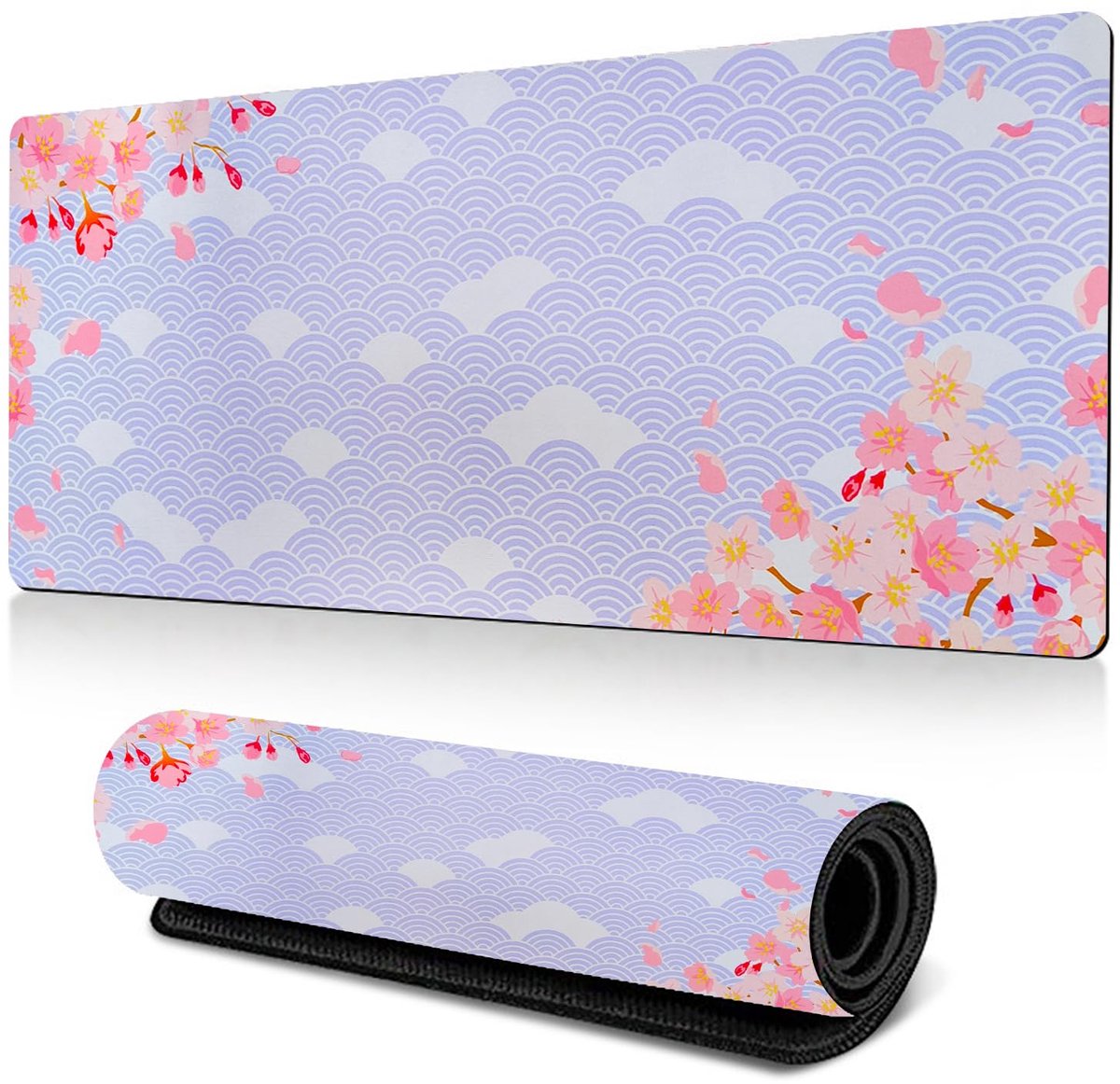 SnelShoppen - Antislip bureauonderlegger kersenbloesemmotief 80x30 cm voor muis en toetsenbord, gaming-muismat lichtpaars, bureauhoes en bescherming