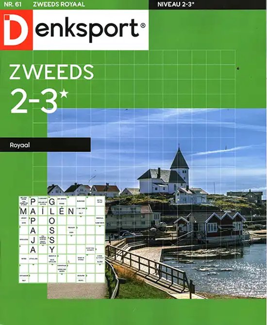 Denksport Zweeds Royaal 2-3 sterren, nr. 61. Met een Zweedse dorpje aan het water op de cover.