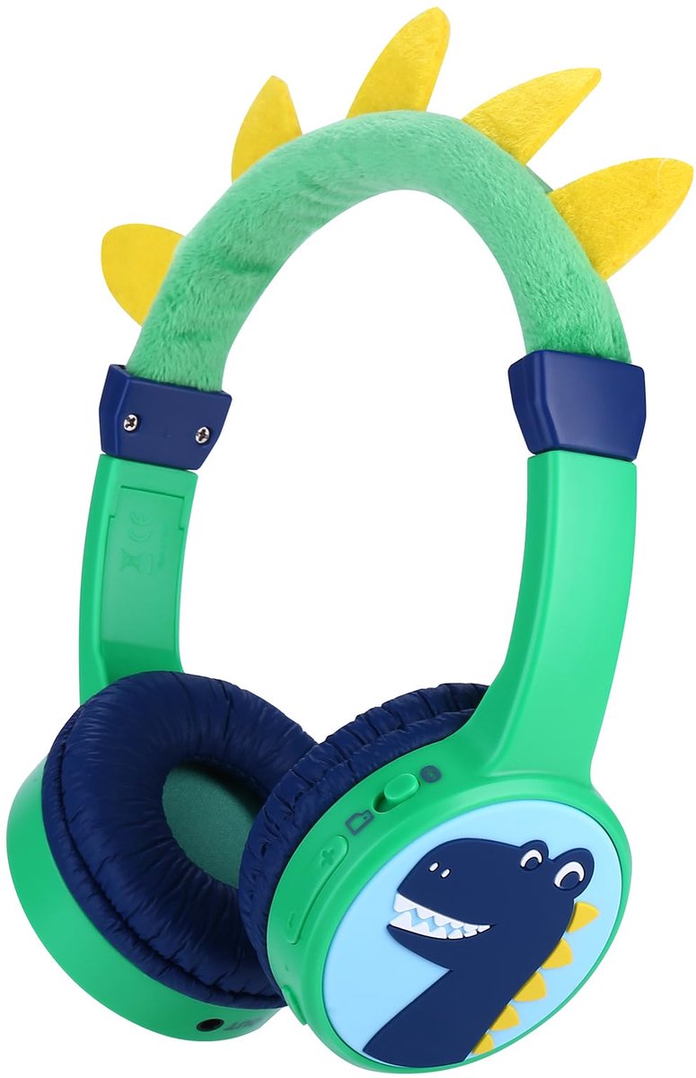 SnelShoppen - Draadloze hoofdtelefoon voor kinderen, dinosaurus Bluetooth-hoofdtelefoon met microfoon, 85dB volume beperkt, bedrade 3,5 mm Aux kabel,