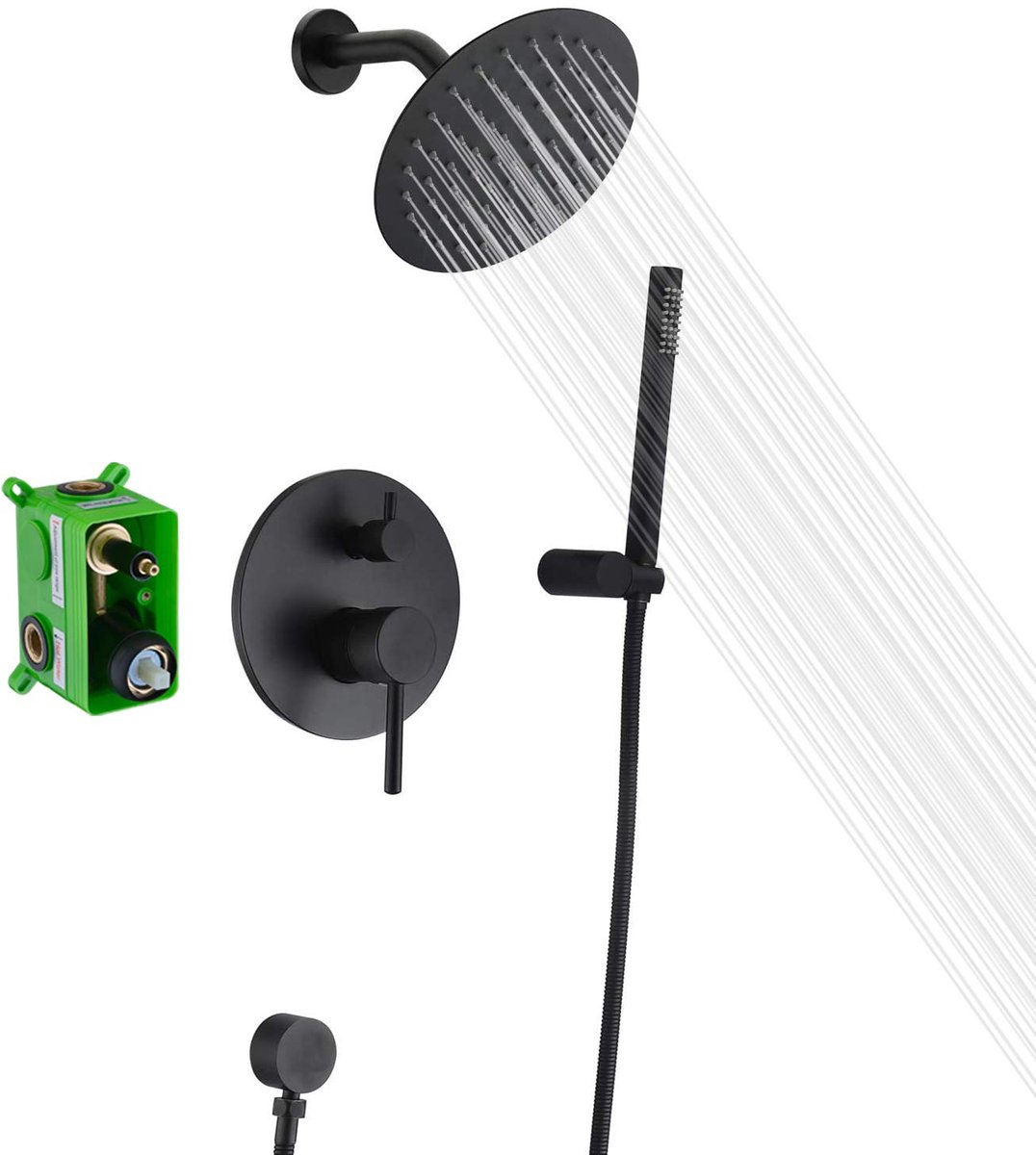 SnelShoppen - Matzwarte Douche-armaturen Set met Regendouche en Handdouche - Douchesysteem Wandmontage met Verborgen Douchekraan en Hendel - Modern De
