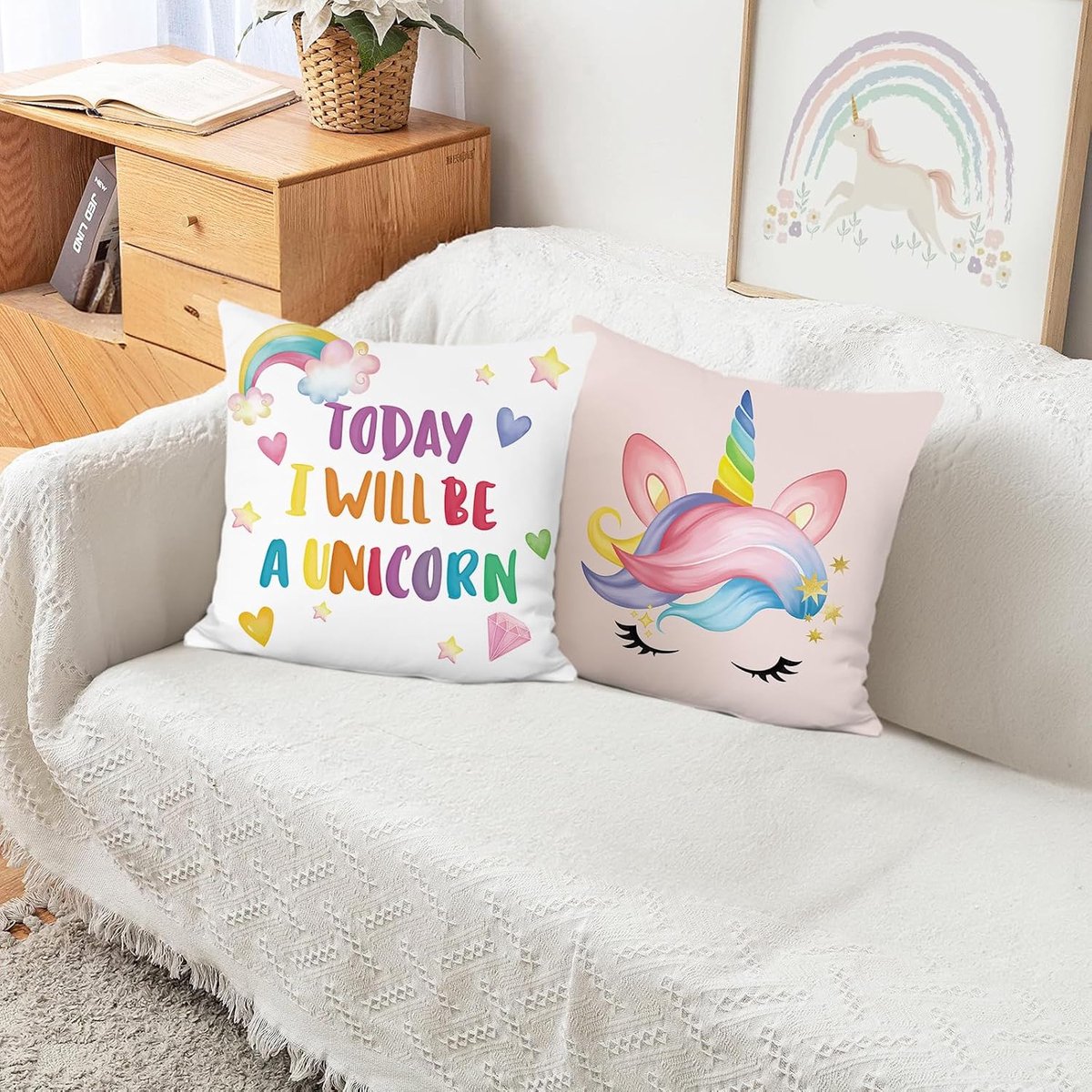 Sierkussens 45 x 45 cm - Eenhoorn ontwerp - Roze kussens voor meisjes - Perfect voor kinderkamers - ShopVlot