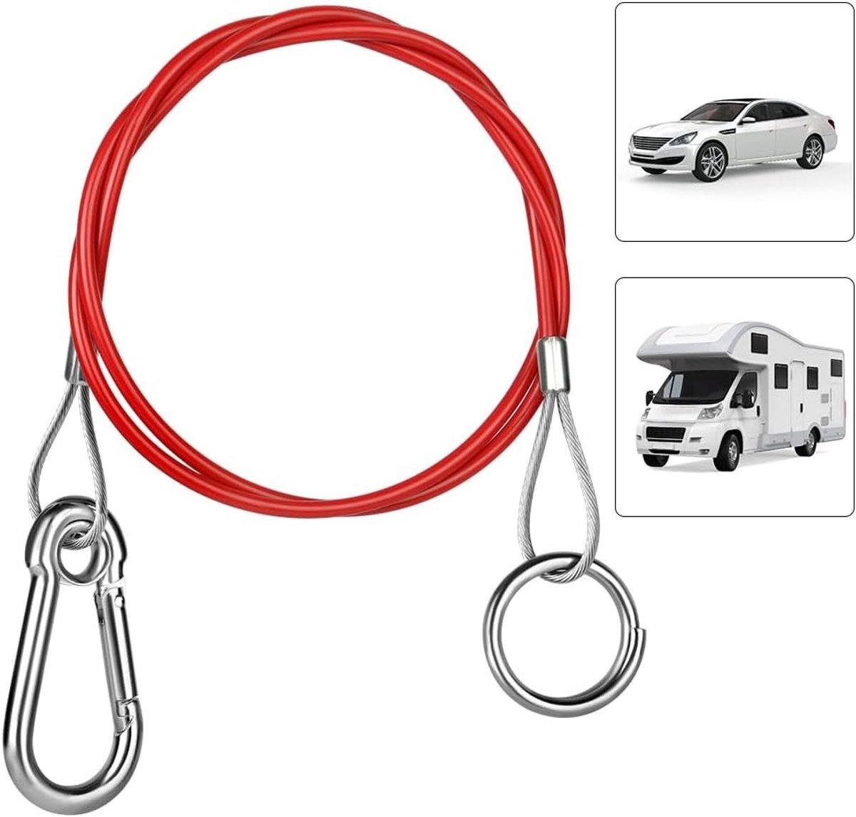 Trekkoord voor aanhangwagens en caravans, 1 m rem- en trekkoord met haak, 400 kg trekvermogen, ideaal voor veilig transport en gebruik