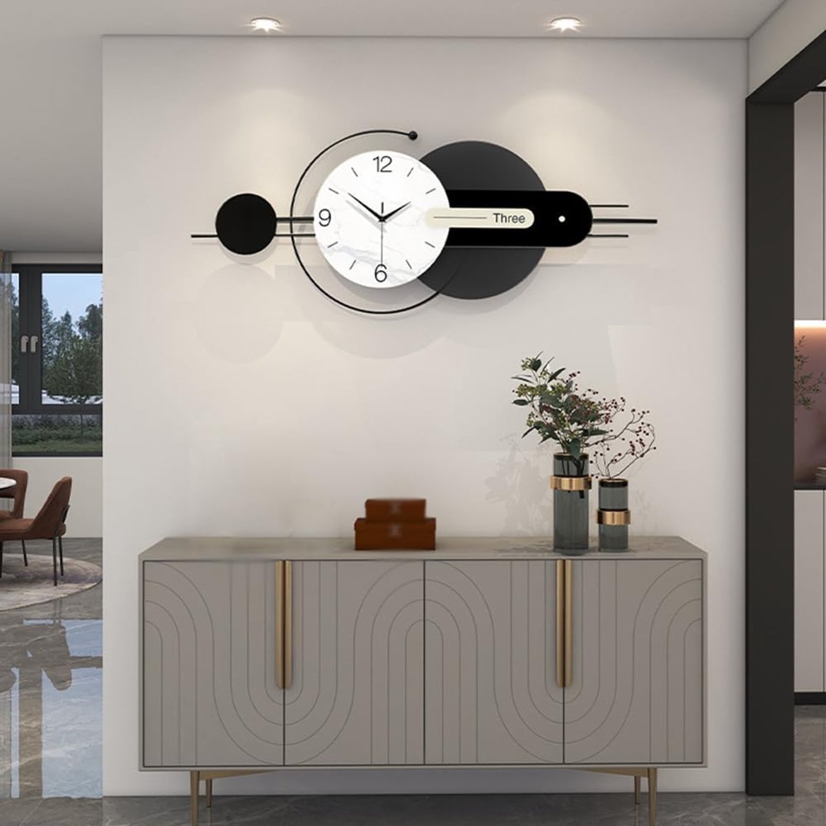 SnelShoppen - Moderne Grote Wandklok Creatieve Minimalistische Stijl Decoratieve Wandklok Stil Zonder Tikkende Geluiden Metalen Frame Quartz Klok Lich
