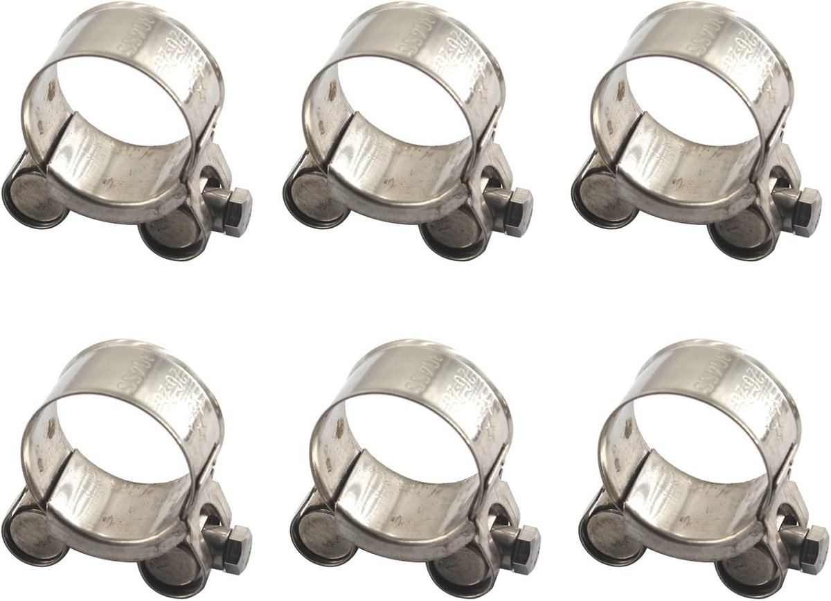 Set van 6 T-Bolt Slangklemmen 23-25mm van 304 RVS - Duurzame Slangklemmen voor Pijpen en Slangen
