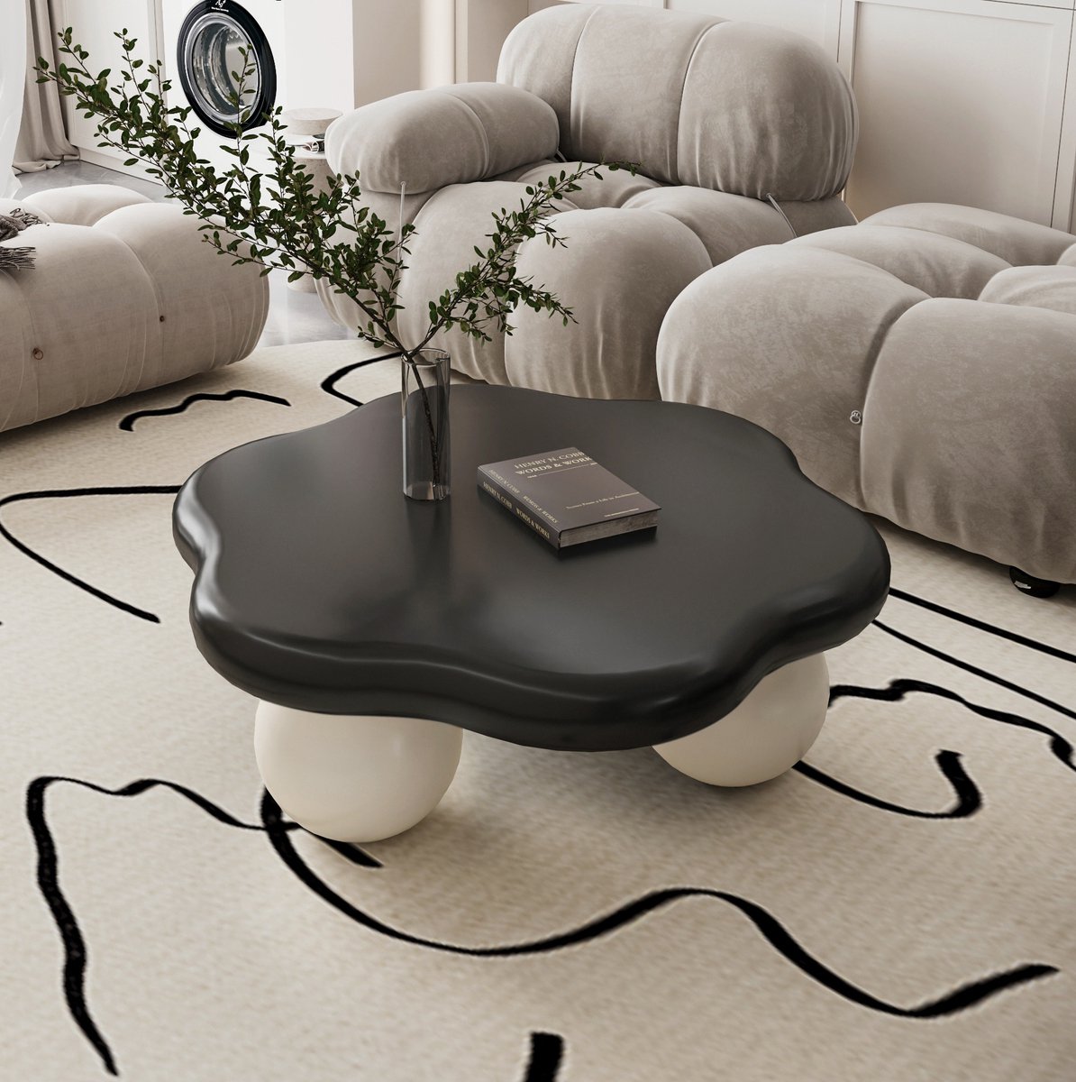 DESMIU Salontafel - Wolkvorm Met Contrasterend Design - Voor Woonkamer En Kleine Appartementen - MDF En Kunststof - 79x79x31 Cm - Zwart Wit