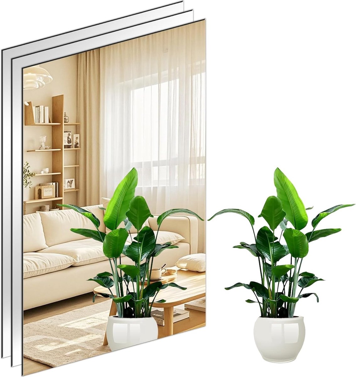 Set van 3 Zelfklevende Tegelspiegels 40 x 30 cm - HD Decoratieve Wandspiegels voor Thuisgebruik, Interieurdecoratie en Creatieve Wandversiering