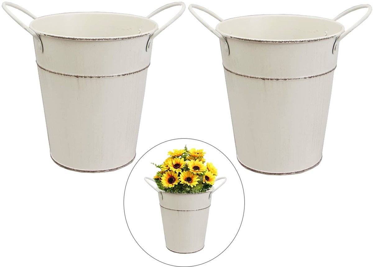 SnelShoppen - 2 Stuks Boerderij Decor Bloemkruik, Vintage Bloemenvaas, Rustieke Kruik Kan, Retro Beige, Perfect voor Tuin Bloemstuk en Huiskamer Ornam