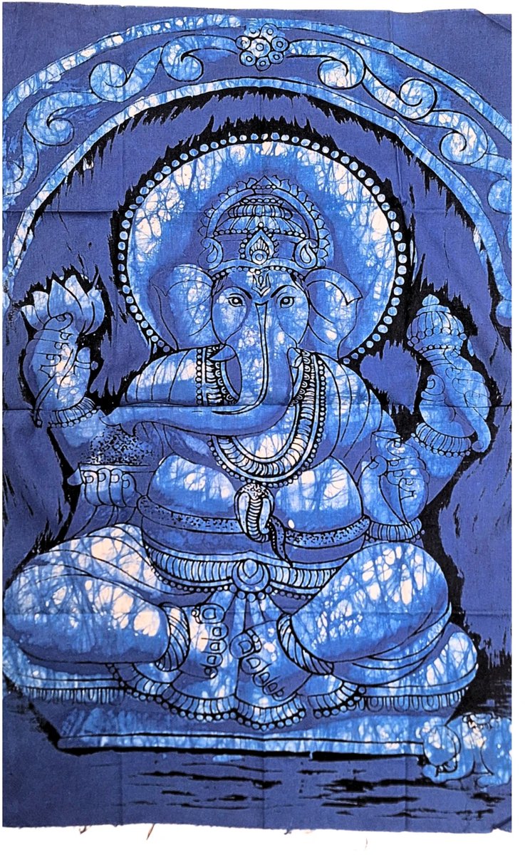 Batik doek met Ganesha - wandkleed 55x85cm blauw