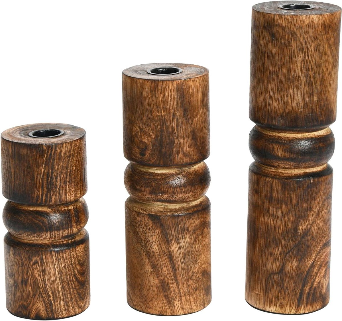 Houten Kaarsenhouders - Set van 3 - Sfeerverlichting Creëren - Massief Mangohout - 3 maten - Espresso