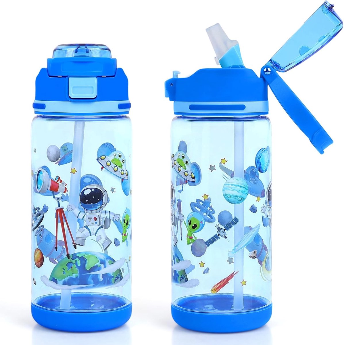 SnelShoppen - Kids Drinkfles 600ml met Rietje - BPA Vrij, Lekvrije Waterfles voor Kinderen - Perfect voor School en Sport - Astronaut Design