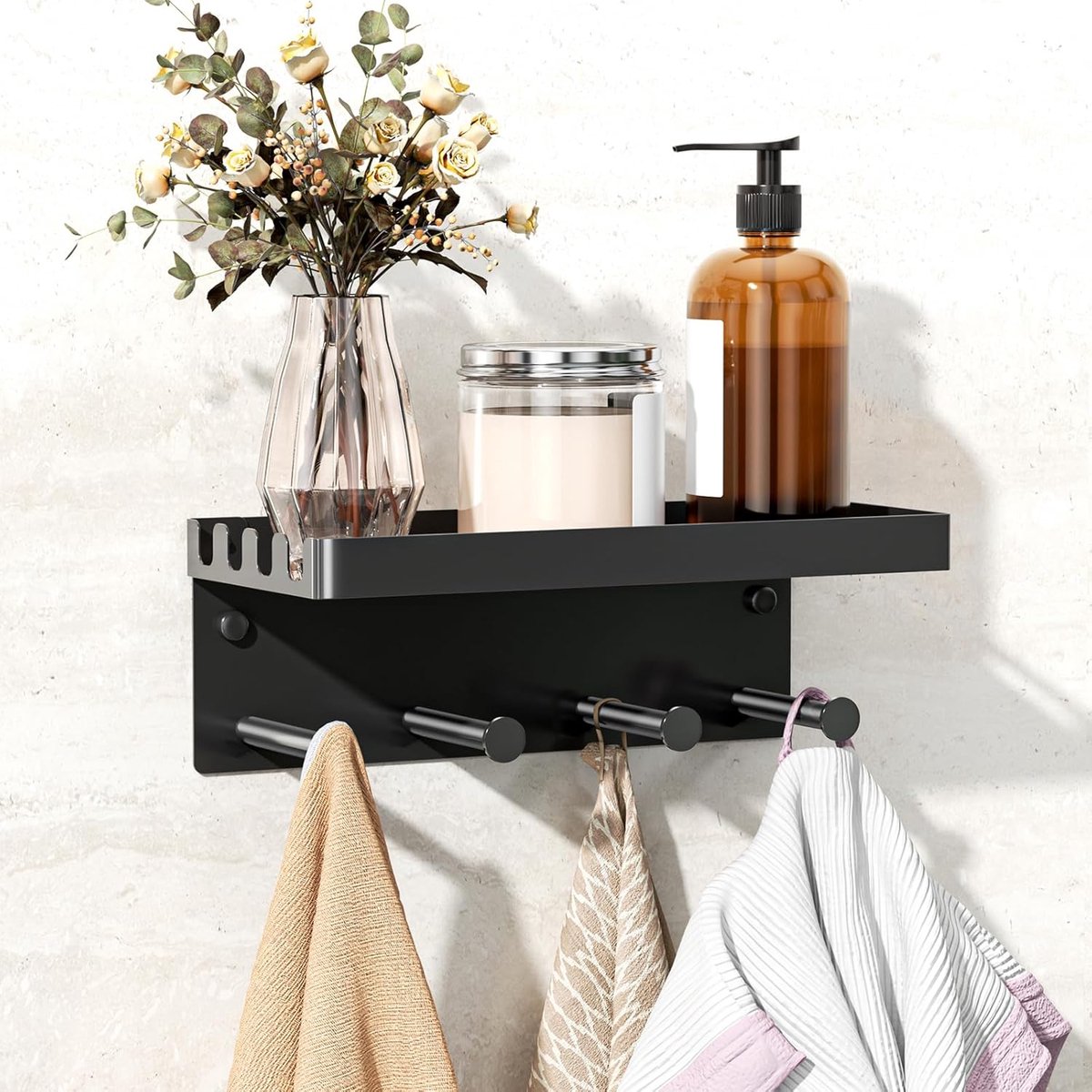 SnelShoppen - Handdoekhouder zonder boren, wandmontage roestvrij staal, zelfklevend, multifunctionele haak voor badjassen, handdoeken en kleding, idea