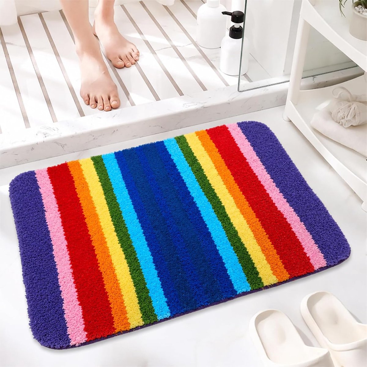 SnelShoppen - Badezimmerteppich Regenboog 50x70cm, Weiche Bunte Badematte, Rutschfester Badvorleger, Mikrofaser Badteppich, Wasbare Boho Badmatte voor