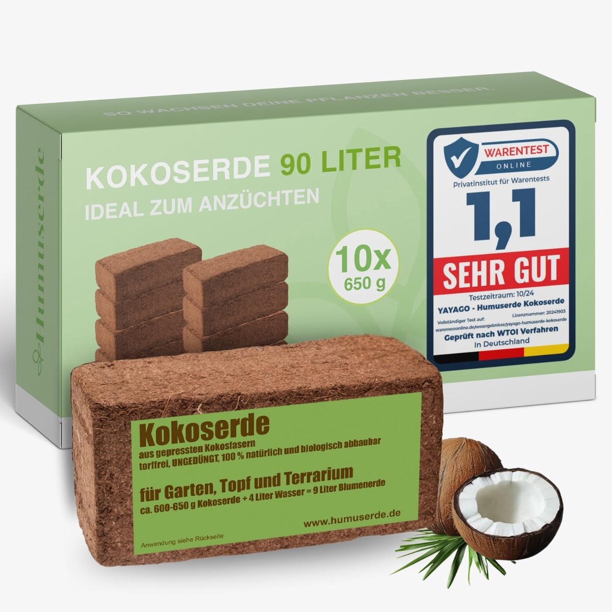 SnelShoppen - 10 stuks humusstenen 90 liter geperste potgrond - Kokosnootsteen 10 x 650 g voor tuin, planten, bloempotten, en moestuin