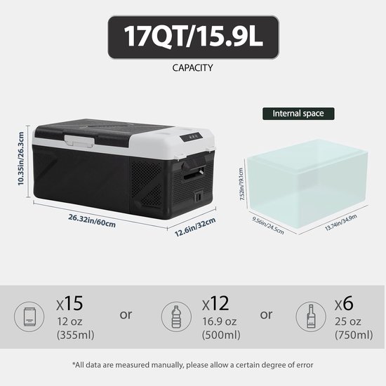Koelbox - Mini Koelkast Vriesbox - Kamperen en Reizen - Compressor Koelsysteem - 15 Liter - Zwart van Koelbox. — afbeelding 2